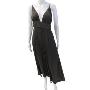 One by One Teaspoon Womens Spaghetti Strap V Neck Wide Leg Jumpsuit Brown Medium